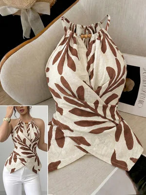 Women's plant print cross-back sleeveless vest — view 4 of 8