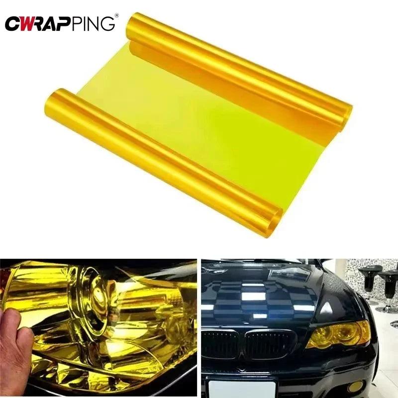 Golden Yellow Light PVC Car Headlights Taillight Film Fog Stretchable Auto Taillight Tint Stickers Car Light Film Car Lamp Film