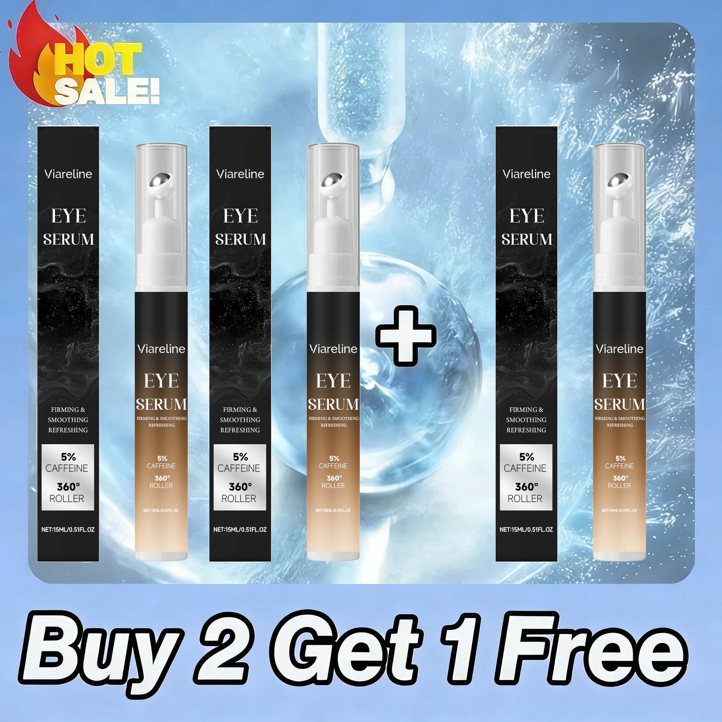 Eye Cream with 360° Roller, Anti Aging Treatment for Wrinkles & Fine Lines, Caffeine Under Eye Serum for Dark Circles &Puffiness