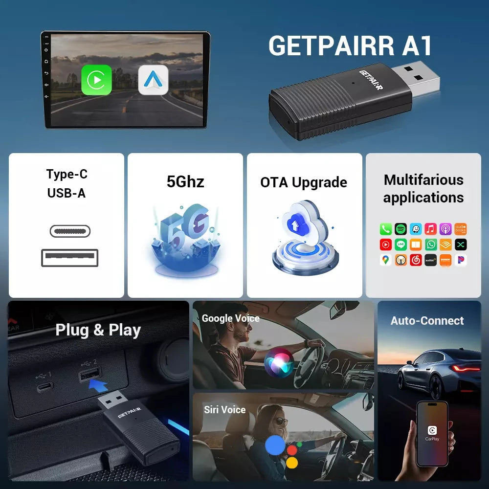 Wireless CarPlay & Android Auto Adapter, Compatible with Mercedes-Benz, Chevrolet, Ford & Honda