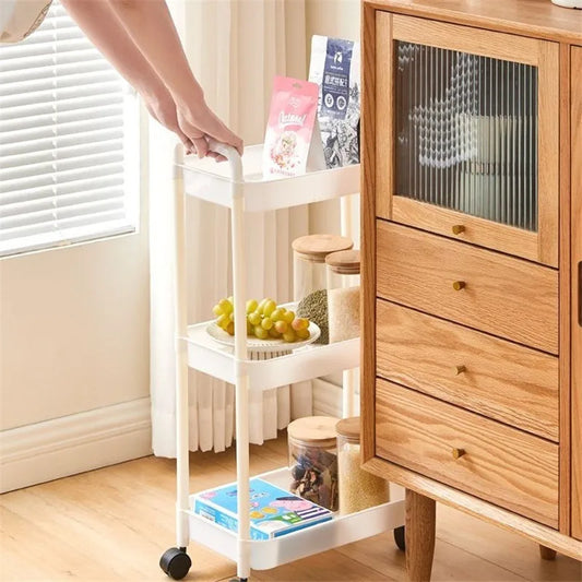 Multi-Layer Storage Trolley with Handlebar for Kitchen & Bathroom