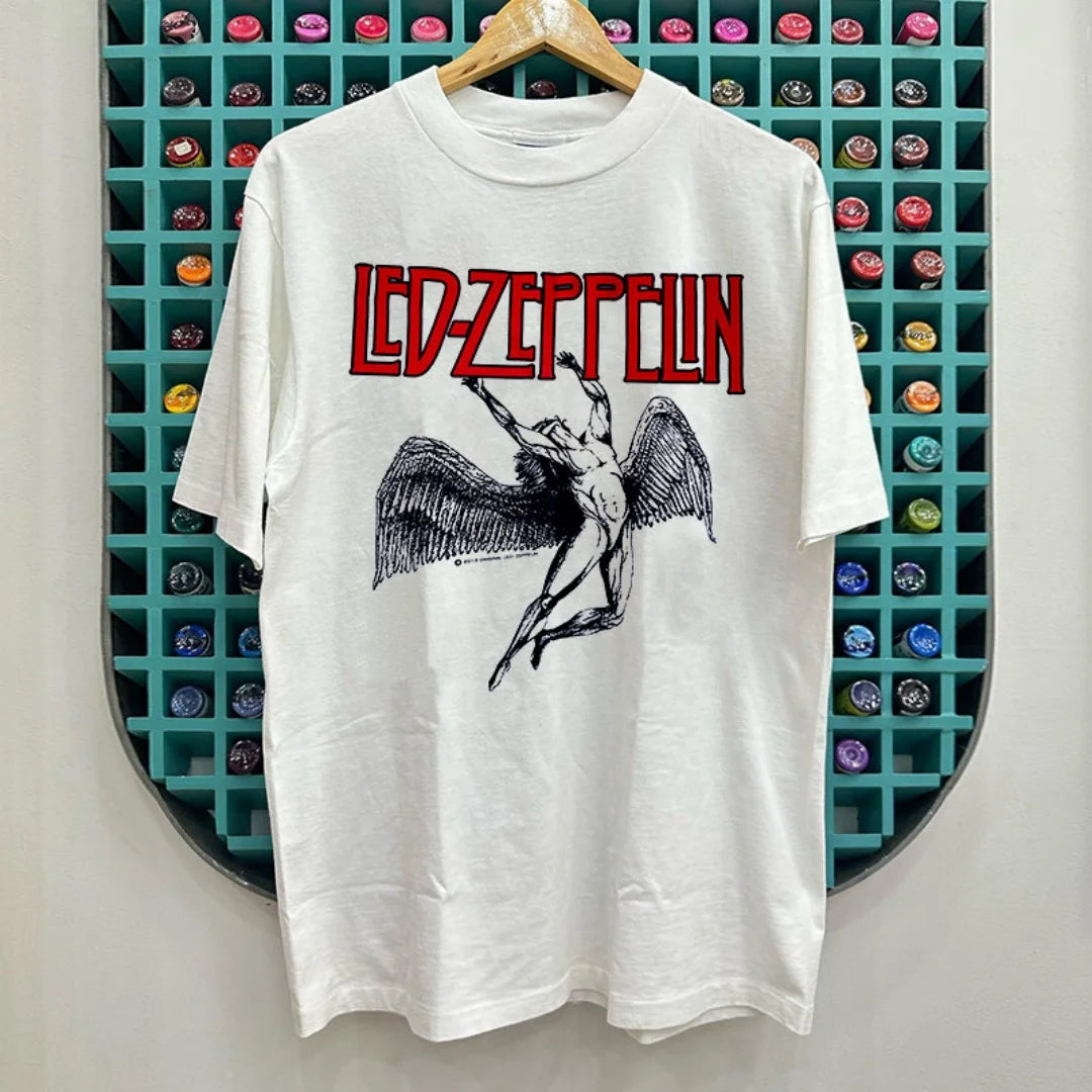 2026 Led Zeppelin Rock band short-sleeved T-shirt Fashion Sports Pure cotton Men's T-Shirt Children's Clothing Tee Y2k Woman