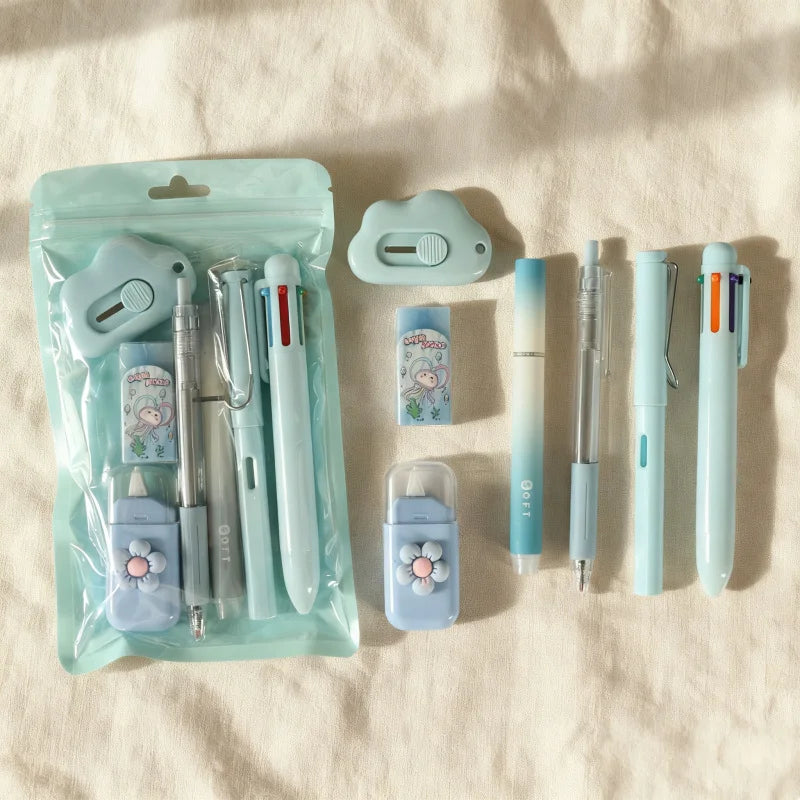 7-Pcs Stationery Set High-Quality Student Graduation Gift Neutral Pen Learning Companion Stationery Pack for Achievers， office