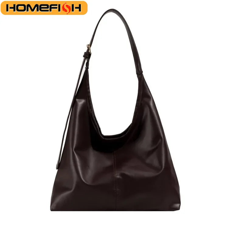 Women's Retro Large Tote Bag - Simple Structured Shoulder Bag