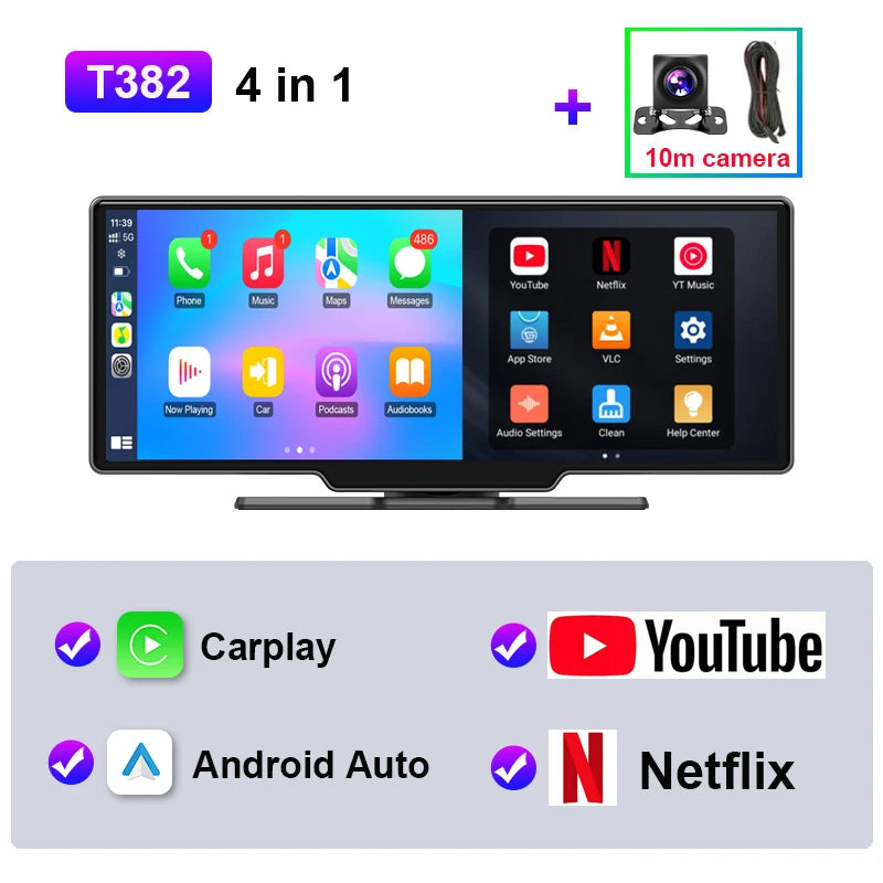 JMCQ 10.26" Universal Android Car Screen — Wireless CarPlay, Android Auto, WiFi, Bluetooth