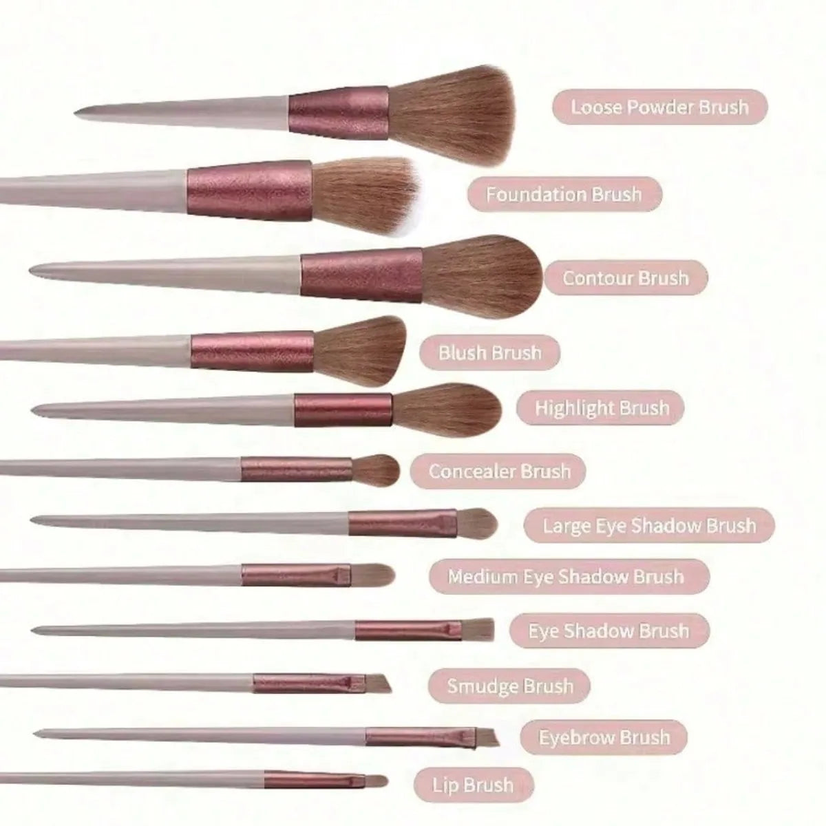13-Piece Soft Makeup Brush Set with Travel Pouch — Premium Synthetic Fibers