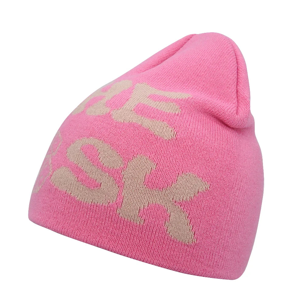 Y2K Letter Knit Beanie, Warm Ski Hat