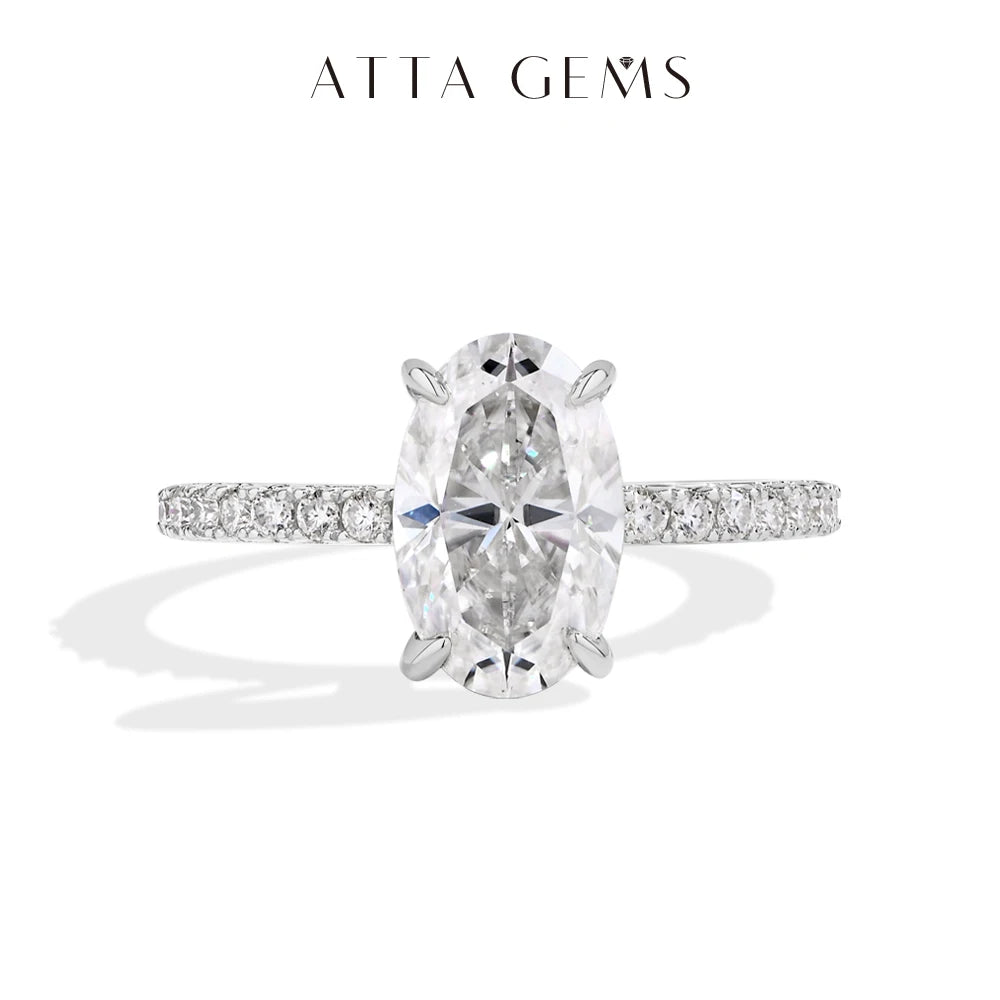 ATTAGEMS Oval Cut 3.0CT All Moissanite Rings forWomen 925 Sterling Silver Gold Plated Engagement Ring Fine Jewelry Drop Shipping