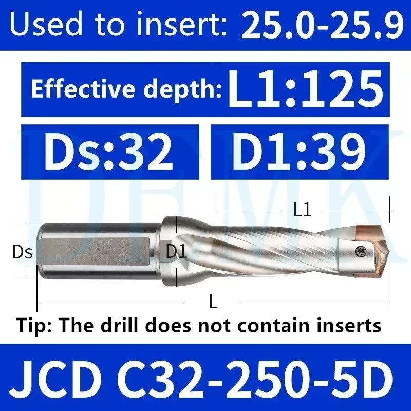 JCD Crown U-Drill Rod 10-25mm, Internal Cooling Indexable Drill
