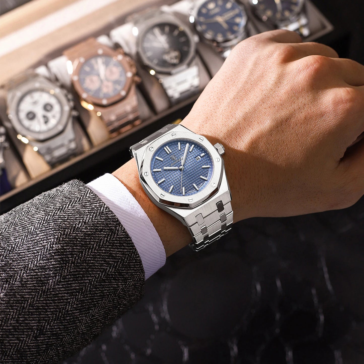 POEDAGAR Men's Quartz Watch — Stainless Steel, Luminous Dial