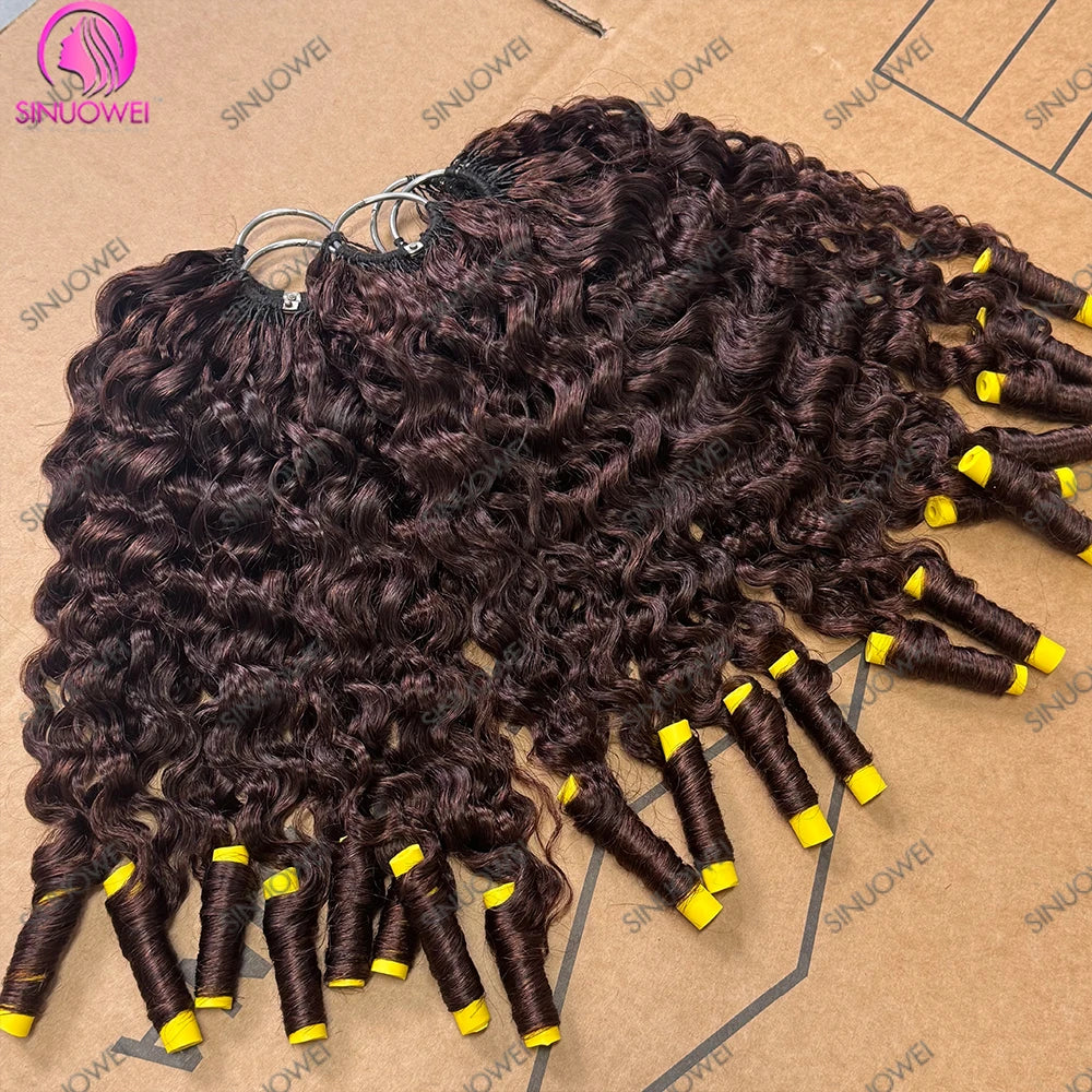 Burmese Curly Chocolate Brown Knots Crochet Human Hair 100% Human Hair Invisible Lightweight Feather Crochet Hair Extensions