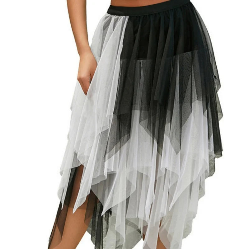Tassels Women Skirts Irregular Hem Multi-Layered Ruffles Lace Ruffles Patchwork Sweet Skirts Sexy High Waist Y2k Party Clubwear