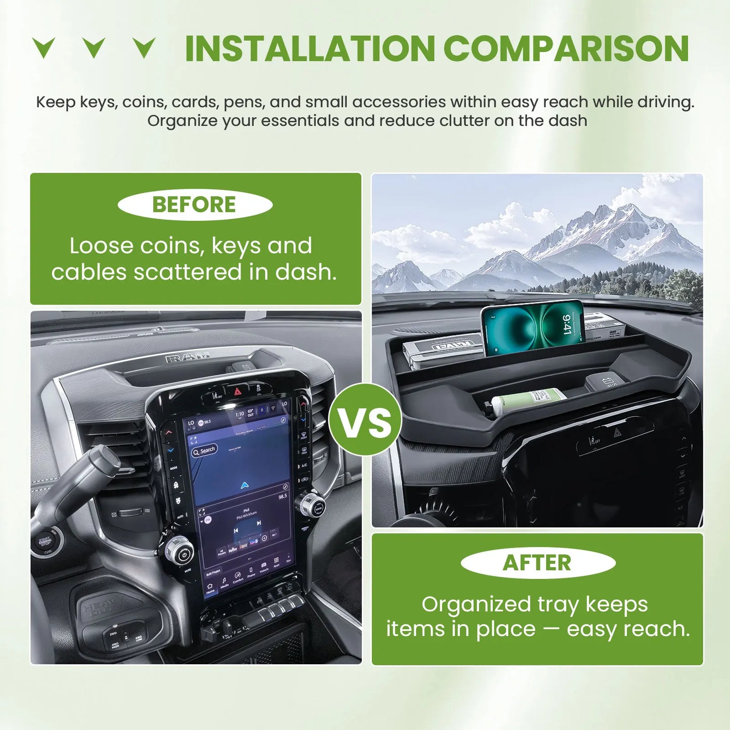 Dashboard Storage Organizer Tray for 2019-2025 Dodge RAM 1500 (12" Screen)