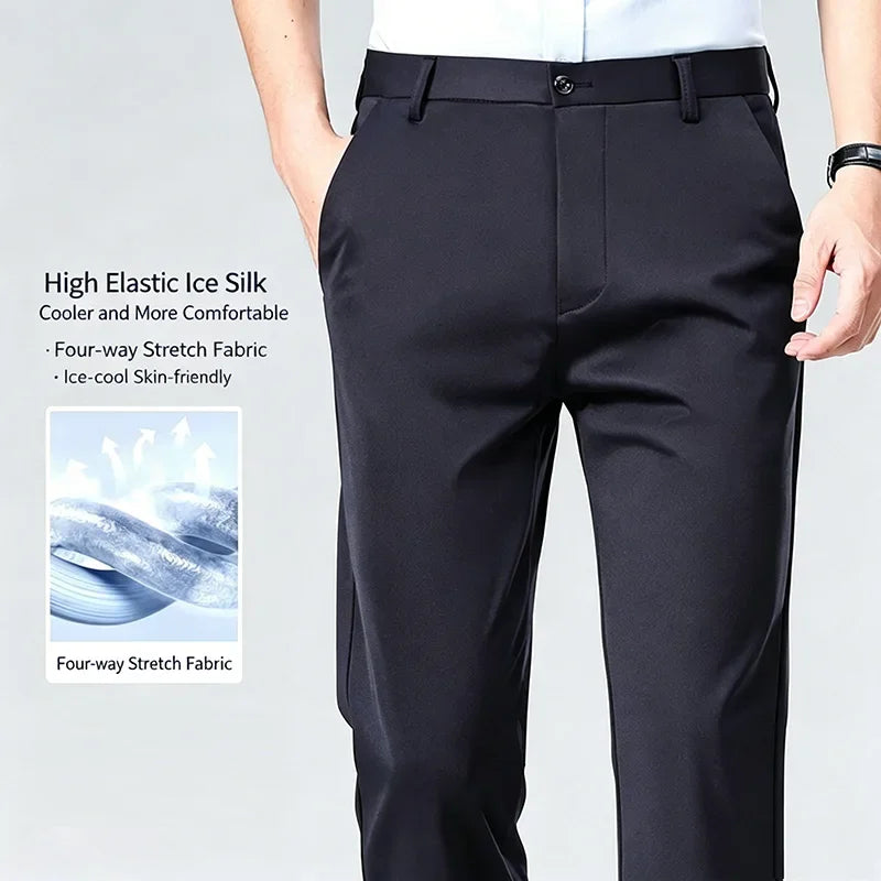 Men's Stretch Dress Pants - Straight Leg, Breathable High-Drape
