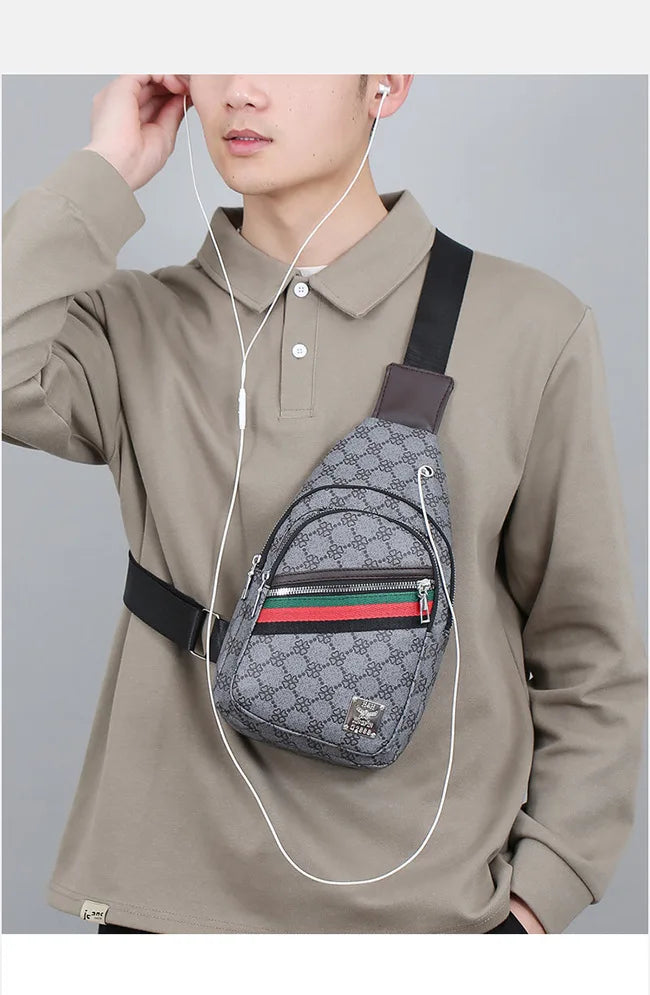 Men's Multifunction Messenger Bag Shoulder Cloth Chest Bags Crossbody Casual Handbag with Earphone Hole