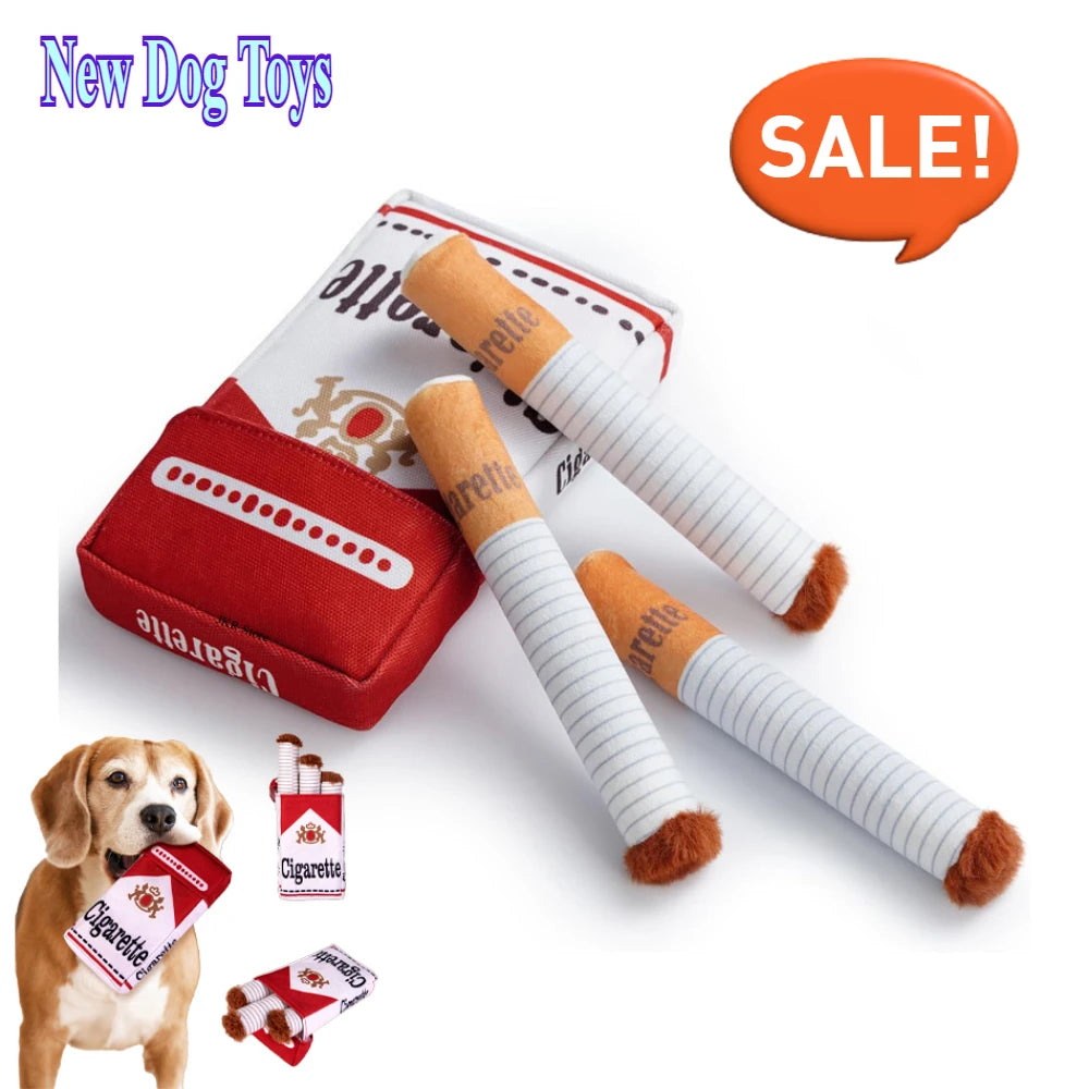 Funny Cigarette Pack Plush Dog Toy Set, Squeaky
