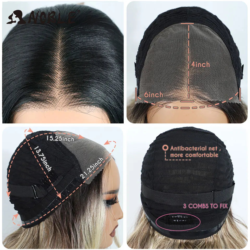 Noble Synthetic Lace Front Wigs For Woman Long Body Wave Wear and Go Glueless Wig Ombre Brown 6x4 Pre Plucked Pre Cut Lace Wig
