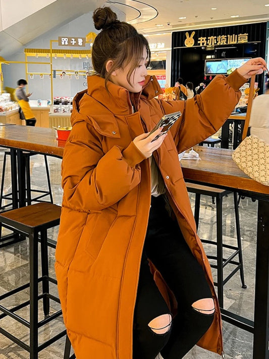 Women's Long Hooded Puffer Coat, Knee Length Winter Jacket