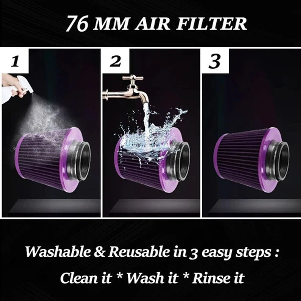3 Inch Universal Car Air Filters High Flow Inlet Cold Air Intake Cone Replacement Dry Air Filter Mesh Cone Engine Protector