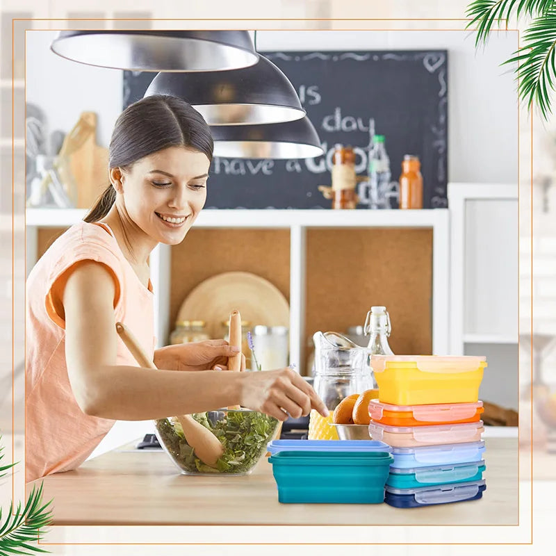 Collapsible Silicone Lunch Box - Stackable Food Storage Containers