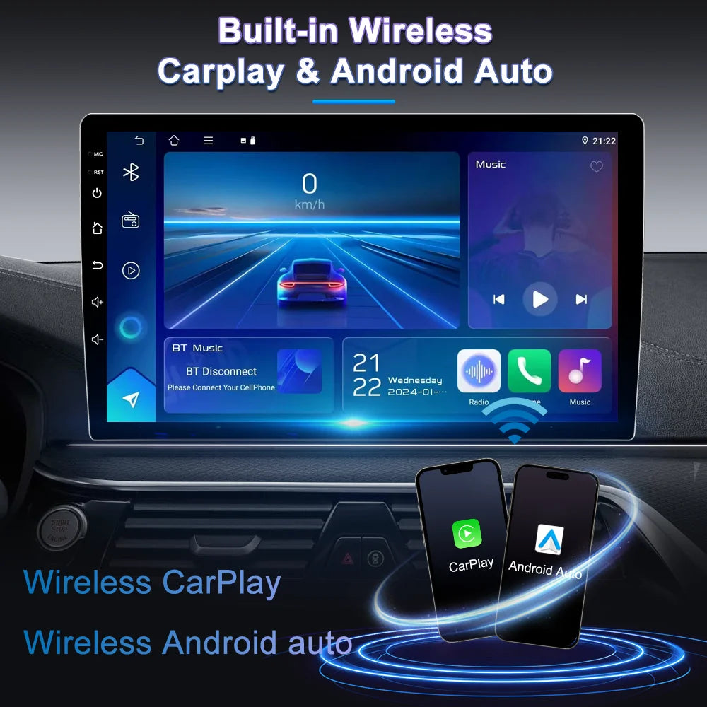 Universal 2-DIN Android Car Stereo (9"/10") — CarPlay, Android Auto, GPS, QLED Screen, Bluetooth