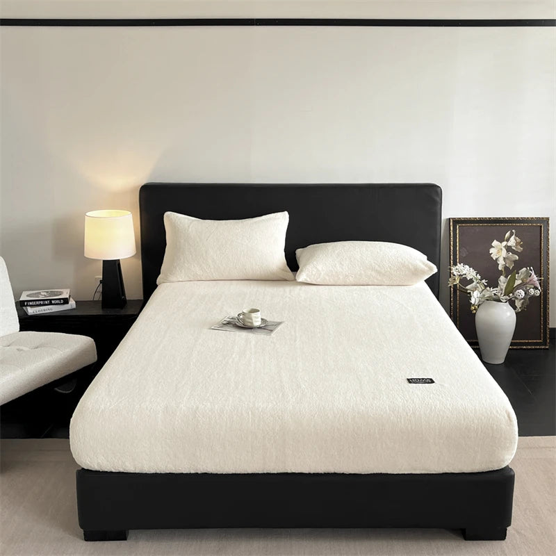 3Pcs Velvet Fleece Fitted Bed Sheet With Elastic Band Anti-slip Adjustable Mattress Cover Thick Warm Bed Cover With Pillowcases