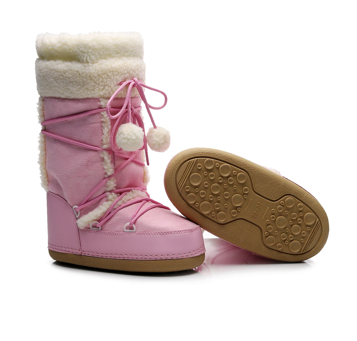 Women's Pink Plush Lace-Up Snow Boots, Platform