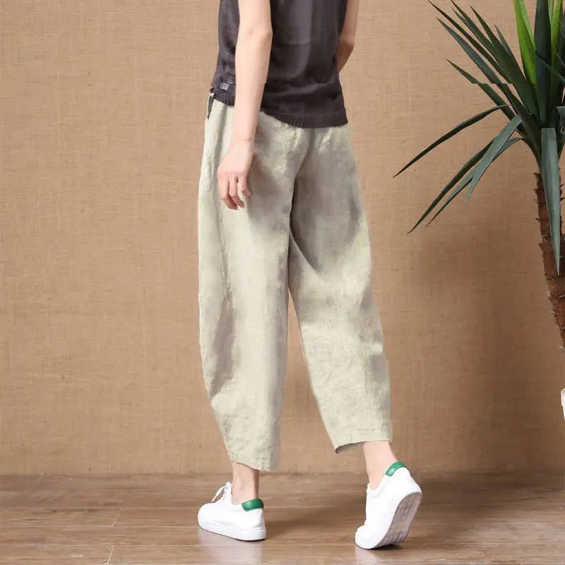 Loose Wide Leg Cotton Linen Pants High Waist Nine Points Women's plus Size Summer New Sle Casual Trousers Versatile Loose Fit