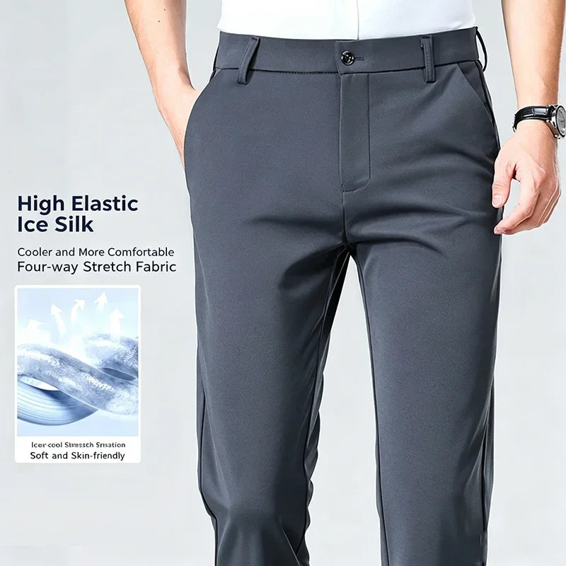 Men's Stretch Dress Pants - Straight Leg, Breathable High-Drape