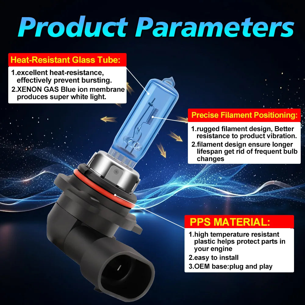 H7 H4 H11 5202 H1 HB3 HB4 H13 6000K White Halogen Headlight Bulbs 100W High Power Fog Light Lamp H8 H9 9007 880 Car Lamp 2 Pack