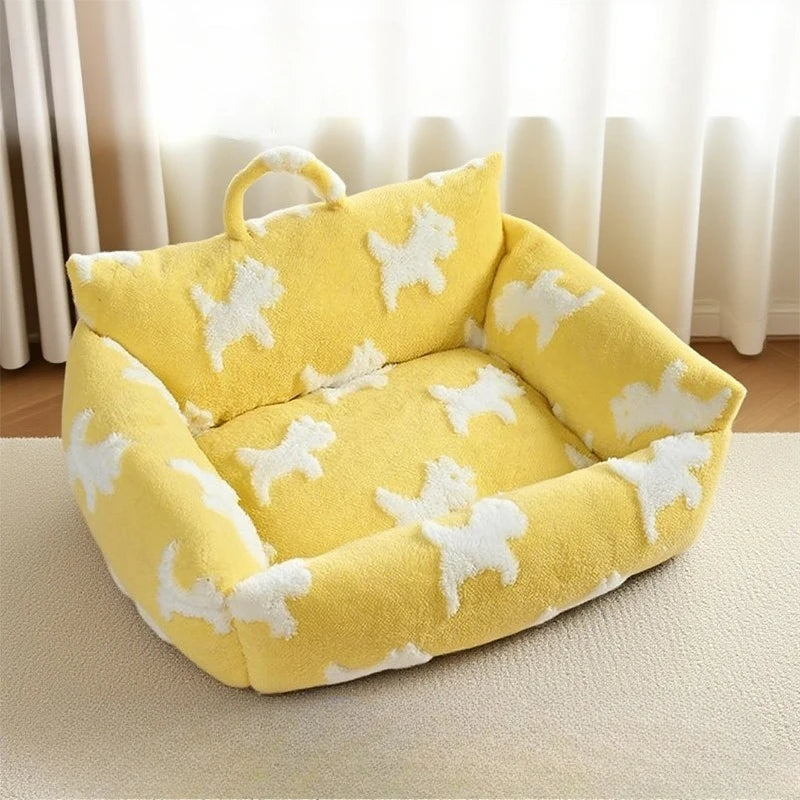 Dog Bed with Raised Edges Cat Mat Long Plush Deep Sleeping Warm Soft Small Dog Cushion Calm Beds for Small Dogs Cats for Warmth