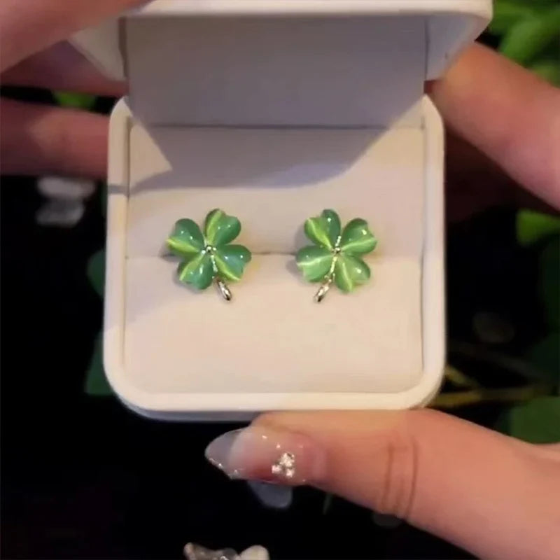 Gold-Tone Green Leaf Stud Earrings - Dainty Everyday Jewelry for Women