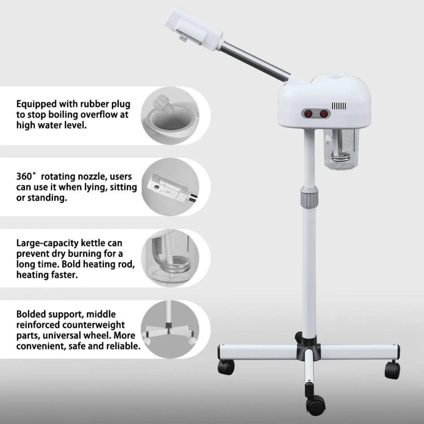 Professional Facial Steamer for Beauty Salon Home, Steam Machine with 360 Degree Rotating Nozzle for Cleanses Skin Unclogs Pores