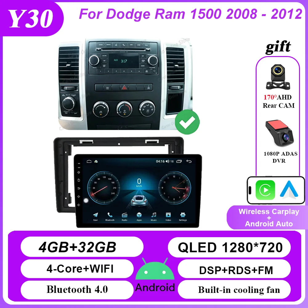Android 16 Car Stereo for Dodge Ram 1500 2008-2012 - CarPlay & GPS Navigation