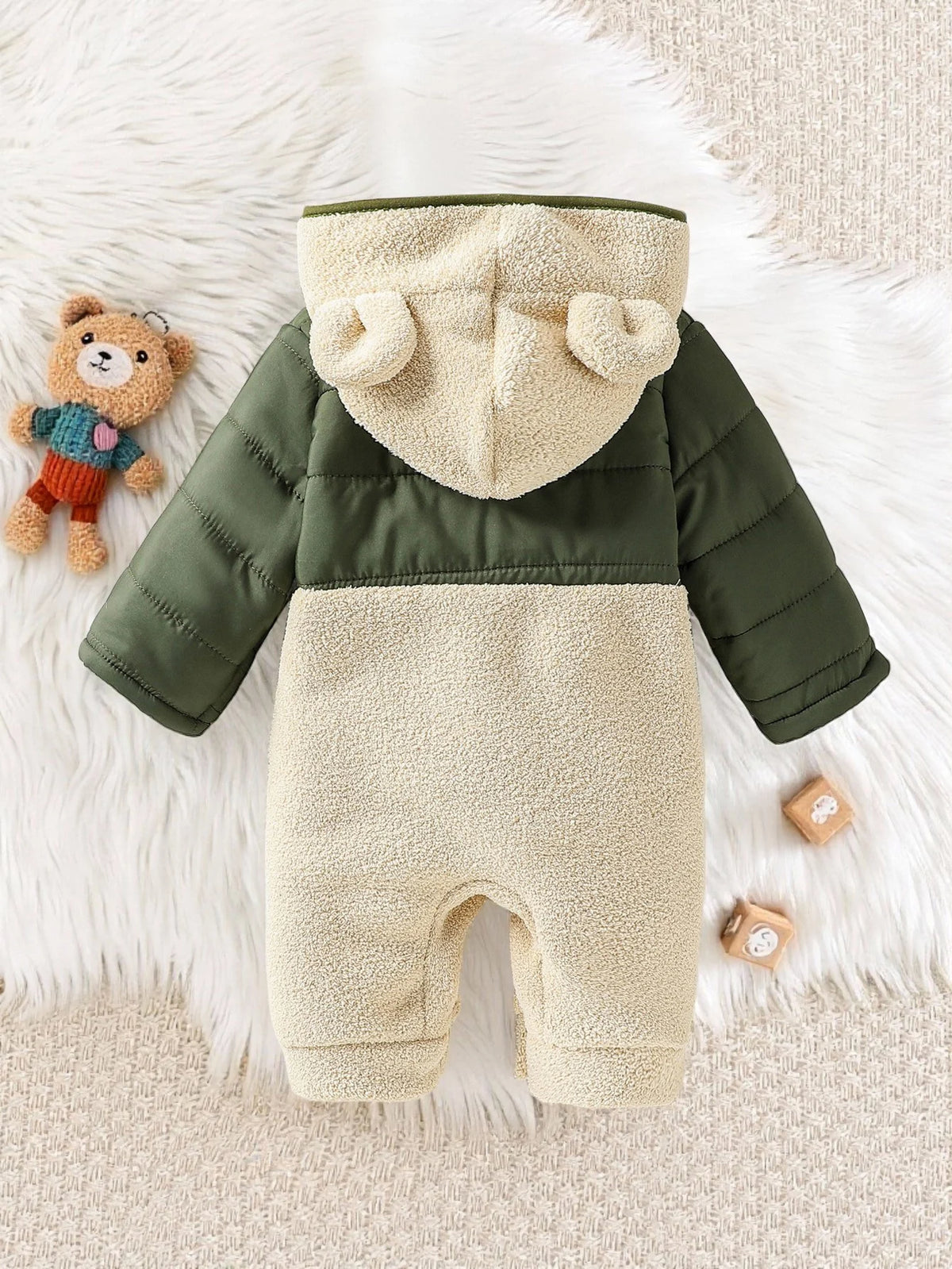 Bear Ear Fleece Baby Romper - Hooded Winter Onesie 0-24 Months - photo 2