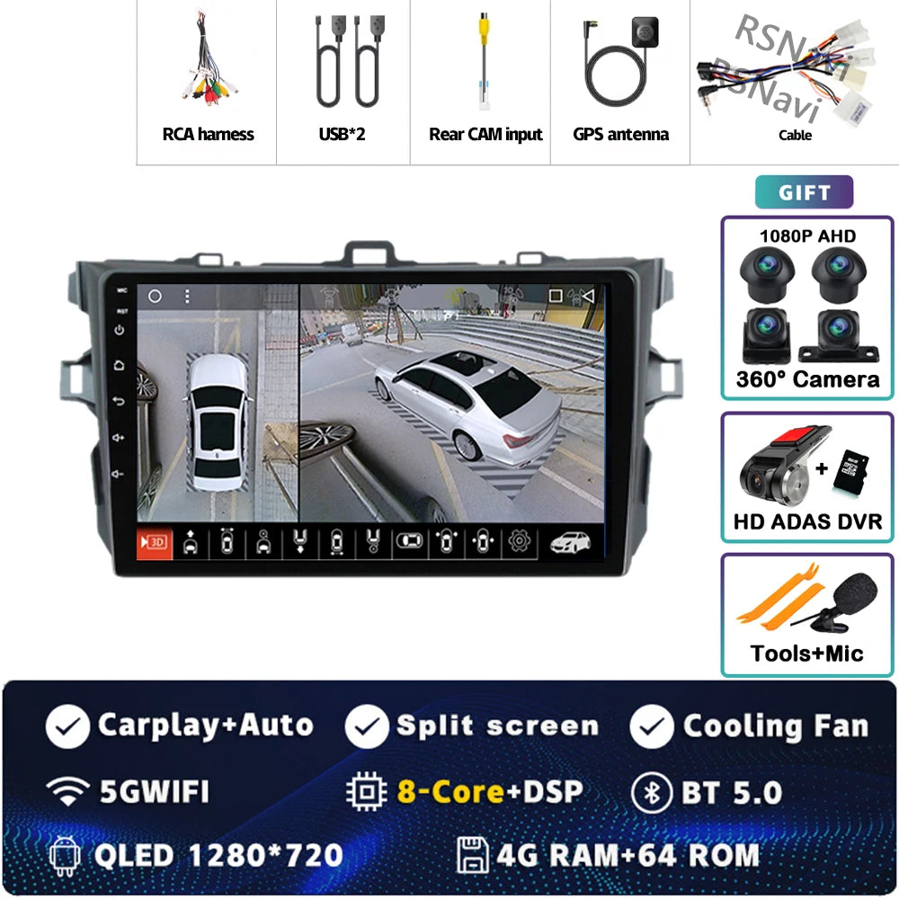 Android 16 Car radio Navigation Multimedia Player For Toyota Corolla 2006 2007 2008 2009 2010 2011 2012 2013 Carplay Auto Stereo