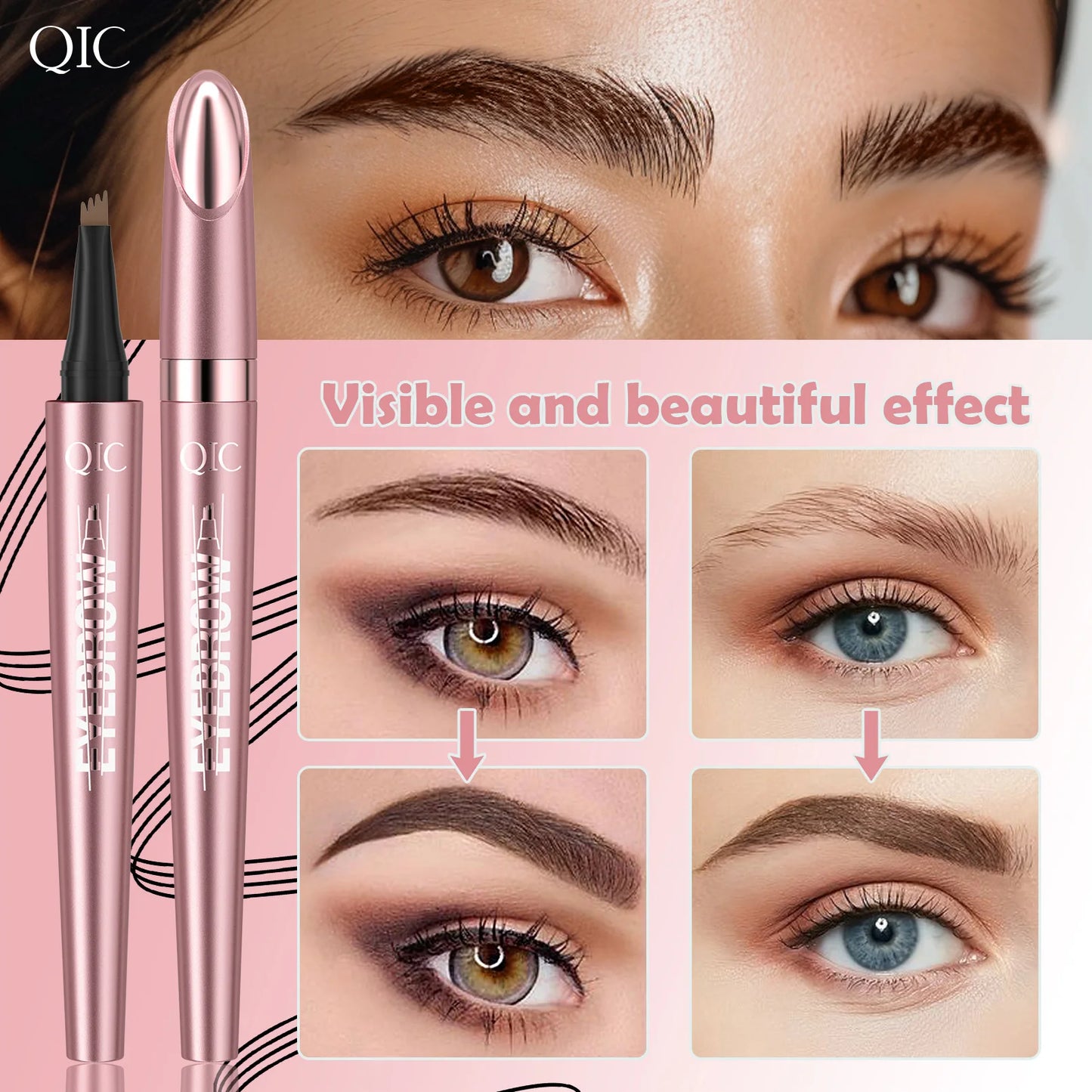 4 Fork Tip Eyebrow Pencil 3D Microblading Waterproof Dark Brown Natural Colour Fine Stroke Magic Eyebrow Pencil 2026 New Ladies