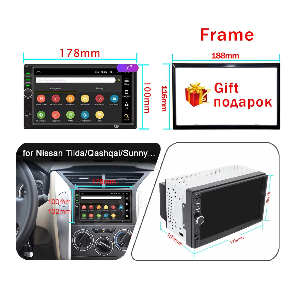 CAIXI Universal 2-DIN Android 14 Car Stereo — CarPlay, Android Auto, GPS for Toyota, Nissan, Jeep, Hyundai, Kia, Chevrolet, VW, Fiat