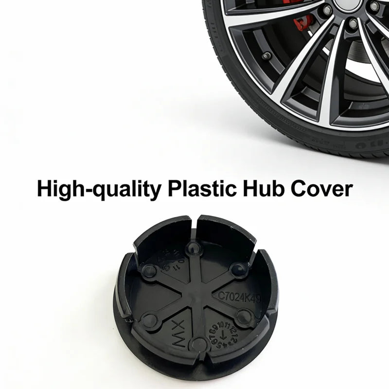 4 Pcs Black Plastic Car Wheel Center Caps - 49mm & 50mm