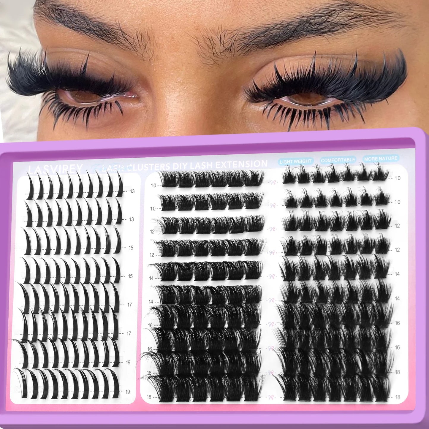 LASVIREY DIY Spiky Cluster Lashes – 3-in-1 Fluffy Volume Individual Eyelash Extensions | Mixed Styles