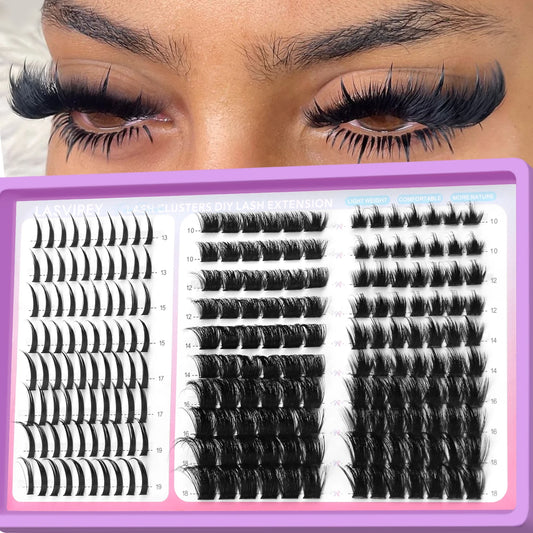 LASVIREY DIY Spiky Cluster Lashes – 3-in-1 Fluffy Volume Individual Eyelash Extensions | Mixed Styles