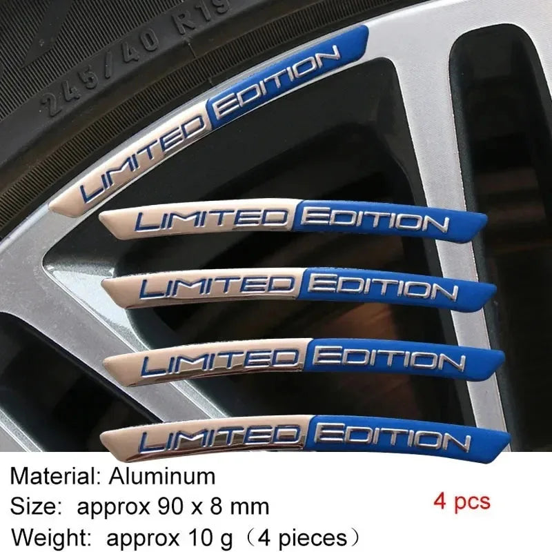 4 Pc Aluminium Alloy Car Hub Stickers, Rim Decorative Strips