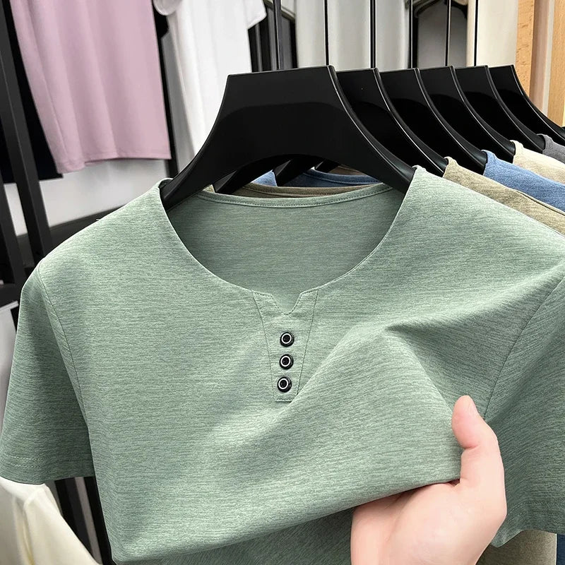 Men's Henley Tee - Short Sleeve, Slim Fit Breathable Streetwear