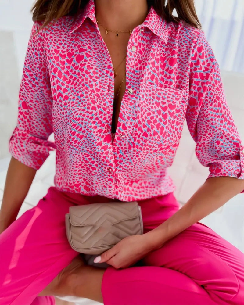 Elegant Women Blouse 2023 Spring and Autumn Temperament Top Long Sleeve Stripe Print Office Slim Fit Pocket Shirt