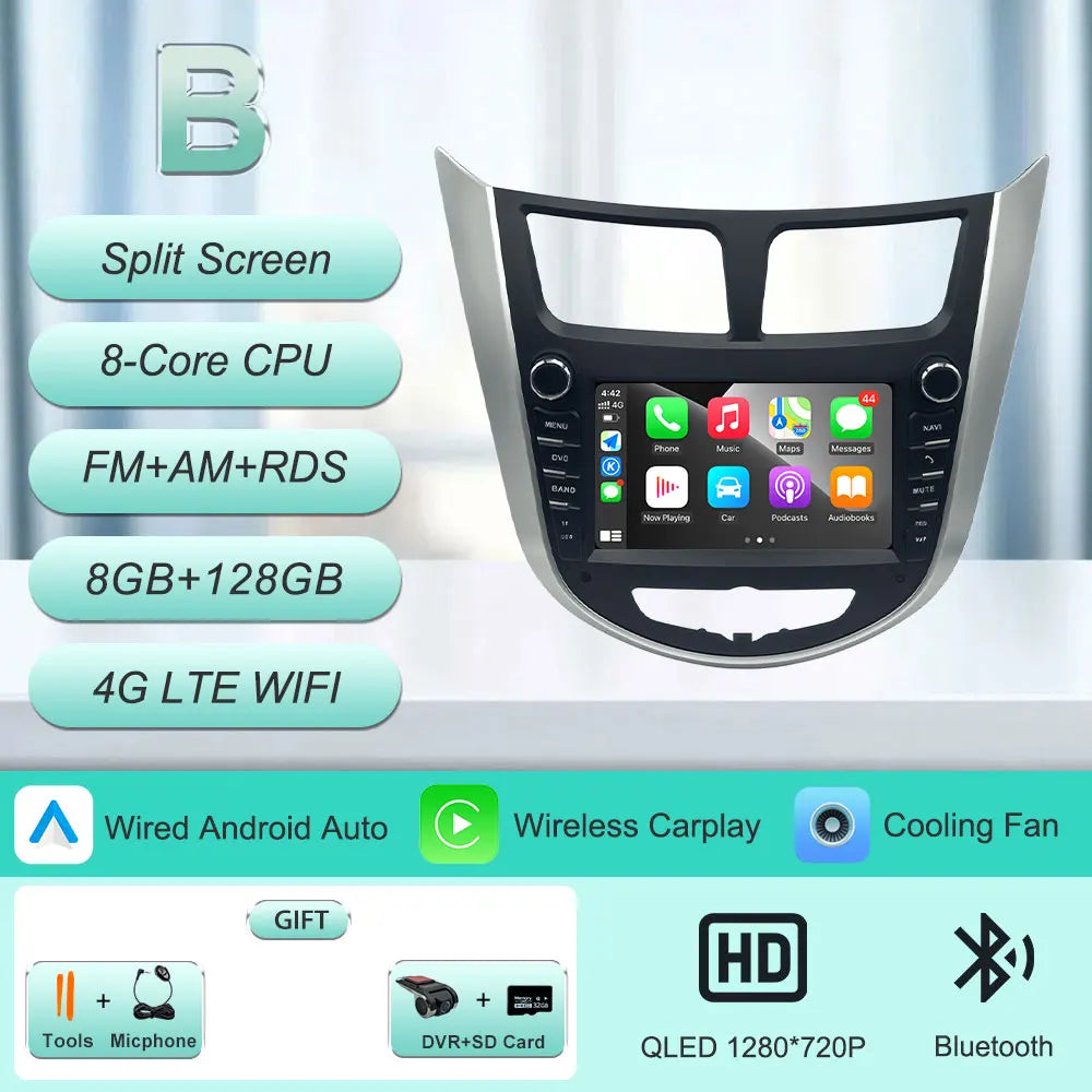 7" Android Car Radio for Hyundai Solaris Accent Verna 2010-2016 Wireless CarPlay Android Auto GPS WiFi BT FM Touch Screen Stereo