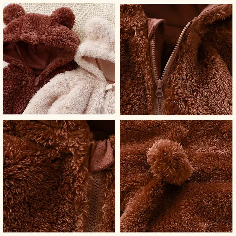 Coral Fleece Bear Baby Jumpsuit - Hooded Infant Winter Overall - photo 3
