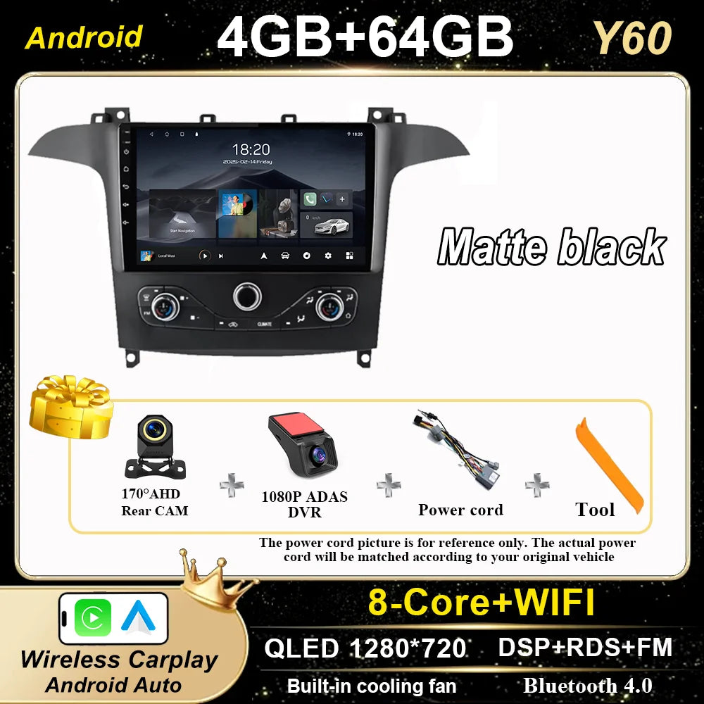 Android 16 For Ford S Max S-MAX 2006-2015 For Ford Galaxy 2014 Auto Multimidia Video Player Carplay Radio Stereo  Car Dvd WIFI