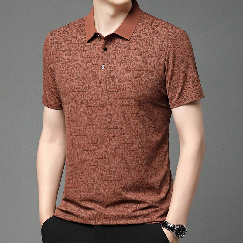 2026 Summer New Men's Business Print Short Sleeved POLO Shirt Comfortable and Cool Casual Fashion T-shirt
