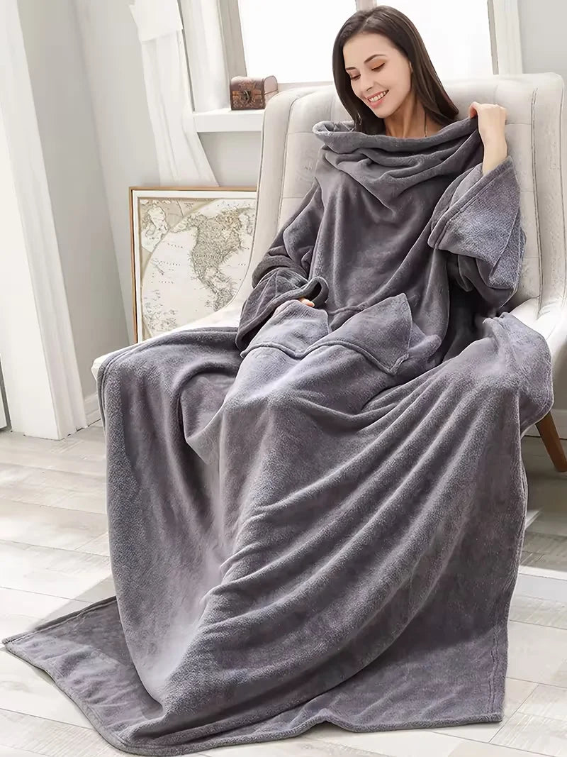 Wearable Sleeved Blanket with Large Pocket - Flannel Sofa Blanket - photo 3