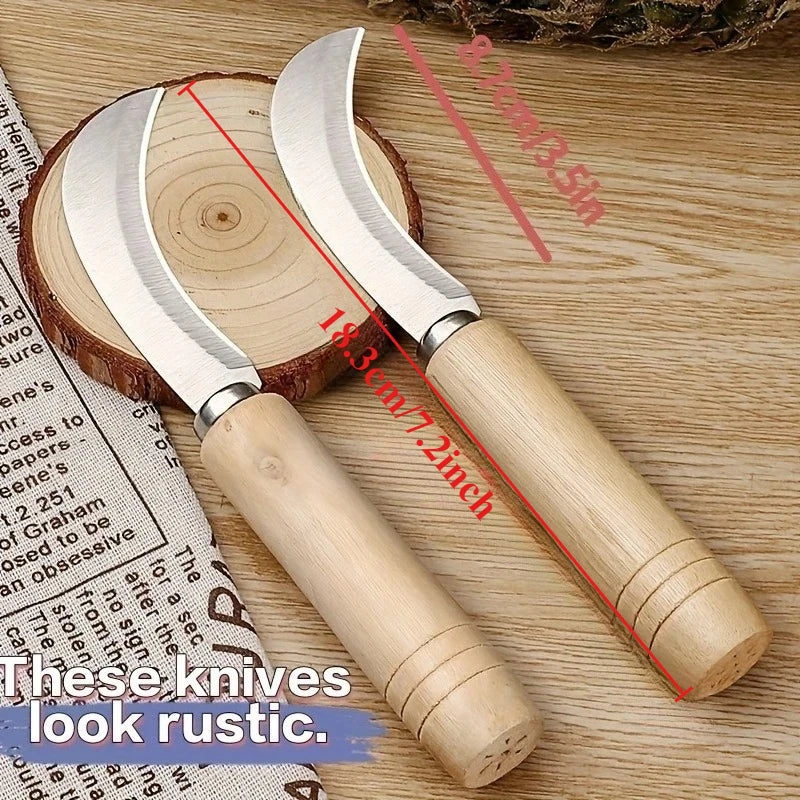 Curved Stainless Steel tool with Wooden Handle,2-in-1 Tool for Summer Garden Weeding,Ideal for Outdoor Yard Use